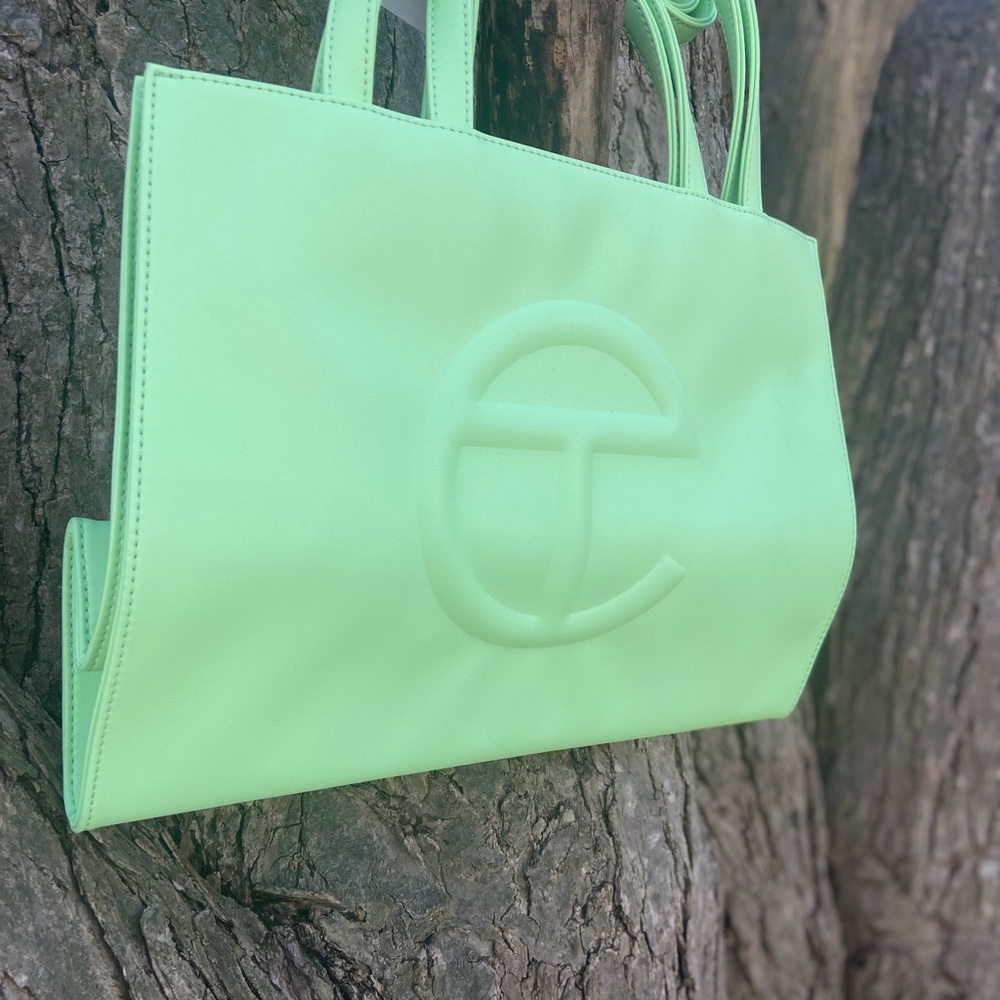 NEW Telfar Neon Green Shopping TOTE MEDIUM dust bag ALL NEW green pink & Blue - Picture 7 of 9